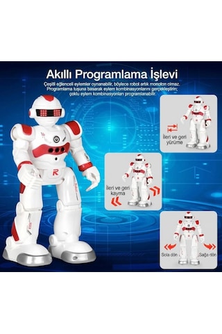 Uzaktan Kumandalı 27 Fonksiyonlu Sesli Işıklı Sensörlü Programlanabilir Yürüyebilen Oyuncak Robot Kırmızı