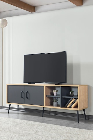 3609 Şile Metal Ayaklı Metal Kulplu 160 Cm Tv Ünitesi Antrasit - Safir Antrasit - Safir