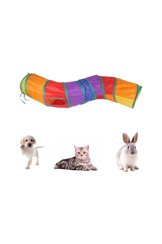 Renkli Kedi Ve Köpek Oyun Tüneli Katlanabilir Kıvrımlı Model Uzun Ve Esnek Yapı Naylon Kumaş Eğl