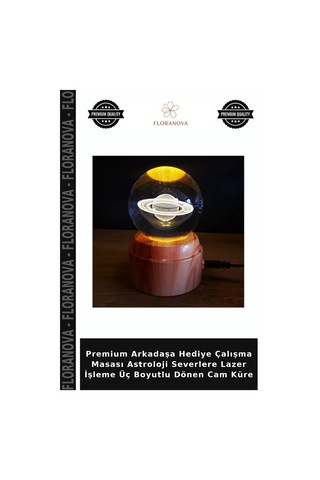 Premium Arkadaşa Hediye Çalışma Masası Astroloji Severlere Lazer İşleme Üç Boyutlu Dönen Cam Küre Çok Renkli