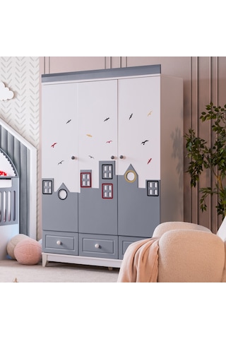 Gardırop, City Montessori Çocuk Odası, City 3 Kapaklı Dolap Gri