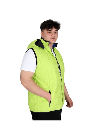Mode Xl Büyük Beden Erkek Kapüşonlu Fermuarlı Şişme Yelek U24700 Koyu Yeşil