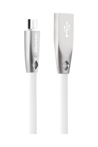 Aweı Cl-96 Usb Micro Usb Taşınabilir Tpe + Alüminyum Alaşımlı Veri Kablosu, 2a, Uzunluk: 1m Beyaz