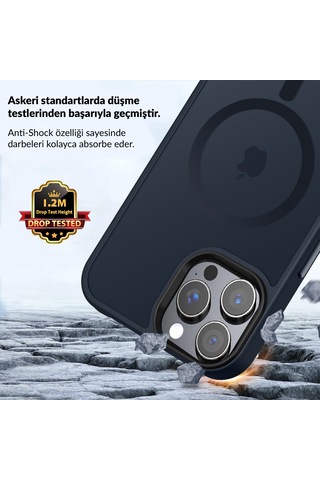 Bix İphone 14 Pro Max Magsafe Uyumlu Kılıf Tam Koruma Manyetik Darbe Emici Gece Mavisi