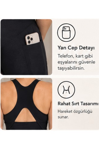 Cocosushicooo Kadın Spor Tayt İki Kat Destekli Sporcu Sütyeni Yüksek Bel Cep Detaylı Şort Tayt SiYAH
