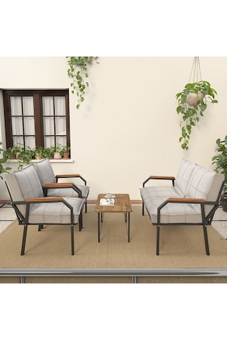 Mygusi Hayal Balkon, Bahçe, Cafe - Metal Kanepe Koltuk Takımı 2+1+1 Sehaplı Açık Gri