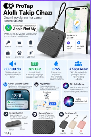 Protap Smart Tag O1 Akıllı Takip Cihazı Apple Bul Uyumlu Apple iOS Bluetooth Gps Eşya Bulucu Anahtar Çanta Valiz Cüzdan Takip Etiketi 1