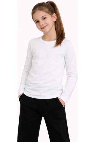 Mzpkartan Kız Çocuk Basic Uzun Kollu Tişört Okul Günlük Rahat T-shirt - Beyaz