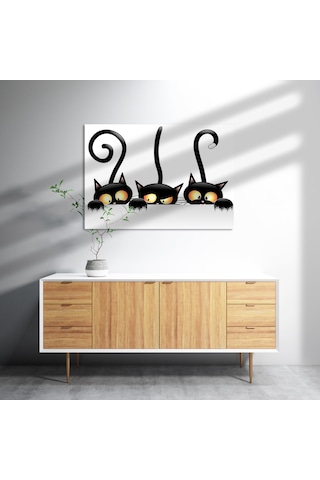 Cakasepetim Komik Üç Kedi Görseli Ahşap Mdf Tablo