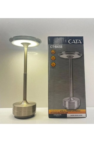 Cata Şarjlı Ledli Toronto Masa Lambası Krom 3 Renk Işık Abajur Gümüş