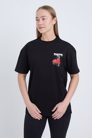 Velvoria Unisex Oversize Beautıful Ride Baskılı Siyah Renk T-shirt