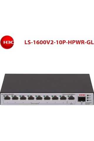 H3c S1600v2-10p-hpwr, 8 Port, Gigabit, Poe 125w, L2, 1 Port Gigabit Uplink, 1 Port Gigabit Sfp, Web