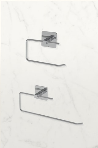 Karteya Yapışkanlı Gümüş Wc Kağıtlık Ve Rulo Havluluk Banyo Mutfak 2'li Set Krom