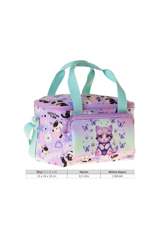 Kaukko Kids İki Bölmeli Thermo Okul Beslenme Çantası - Mor Kedi Desenli Yeşil - Mor Renk Kız Çocuk - L5289