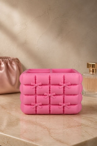 Fiyonk Detaylı Puffy Masaüstü Organizer 3d Baskı Makyaj Ve Kalemlik Düzenleyici Pembe - Pembe