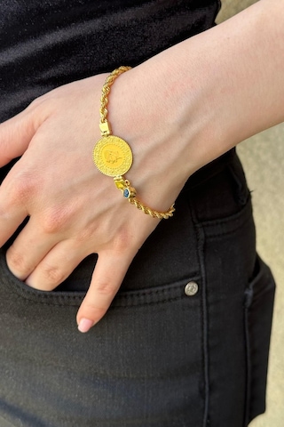 Zümrüt Sarraf 14 Ayar Altın Halat Zincirli Çeyrekli Bileklik Sarı Altın