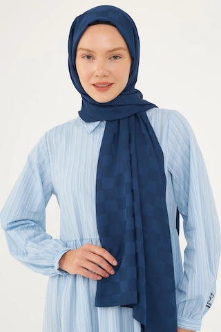 Mirsoy Scarf Dama Desen İpeksi Jakar Şal Lacivert