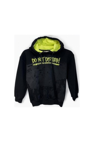 Erkek Çocuk Orta Kalınlık Kapüşonlu Sweatshirt-15197 Siyah