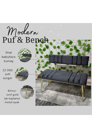 Özcan Metal Metal Ayaklı Metal Kasalı Sırtlı Gold Gri Bench Mutfak Salon Antre Yatak Odası Puf Bank Oturak Antrasitgri
