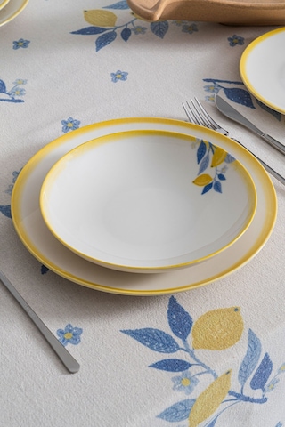 Limon Desenli 20 Cm Premium Porselen Yemek Tabağı - 6 Adet Beyaz - Sarı