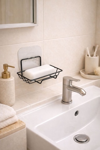 Karteya Yapışkanlı Dekoratif Sabunluk Banyo Düzenleyici Banyo Askı Aksesuar Sabunluk Siyah