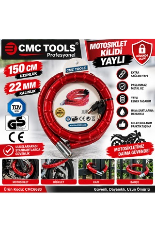 Motosiklet Kilidi Ebat : 22x150cm Yaylı Sağlam Bisiklet Kilit Renk Seçenekli Çok Renkli