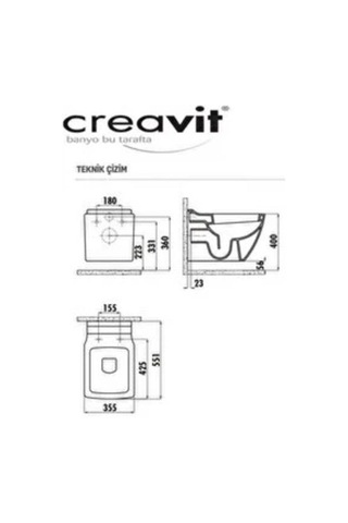 Creavit Trend Asma Klozet + Duroplast Yavaş Kapanır Klozet Kapağı Set Beyaz