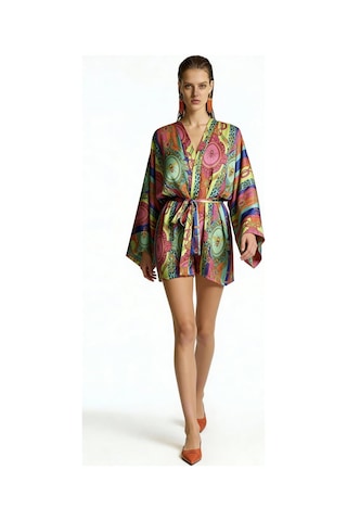 Fumee Melia Kısa Saten Sabahlık / Kimono Çok Renkli