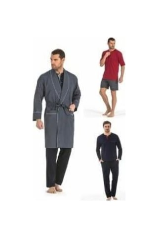 Pierre Cardin 5560 Lacivert Damatlık Ropteşambr 5 Li Pijama Set