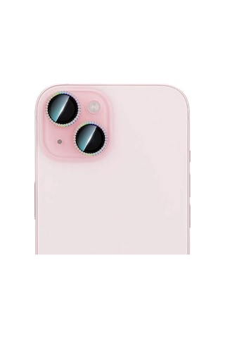 Apple Uyumlu iPhone 15 Plus Caseworld Alloy Sparkling Diamond Serisi Taşlı Lens Koruyucu Colorful
