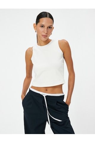 Koton Crop Atlet Basic Bisiklet Yaka Pamuklu Standart Kesim Kırık Beyaz 4sak10102ek Ekru