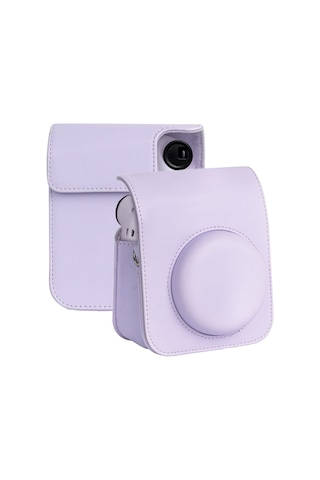 Sones Fujıfılm İnstax Mini Uyumlu 12 Uyumlu Uyumlu Tam Vücut Deri Kılıf Kamera Çantası Askılı Mor