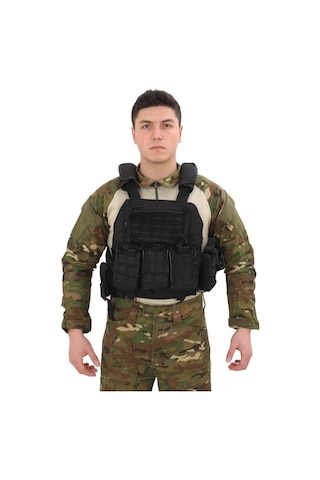 Single Sword Single Sword Kasırga Tactical Balistik Plaka Takılabilen Açık Cepli Hücum Yeleği, Siyah Çok Renkli