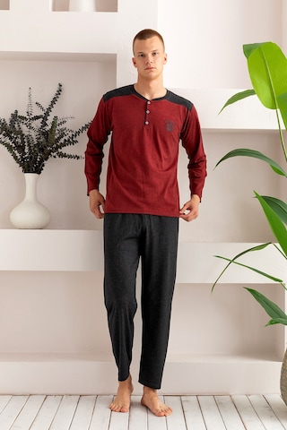 Nisanca Pamuklu Uzun Kollu Erkek Pijama Takımı Bordo