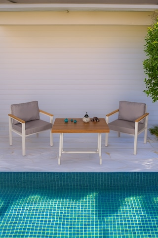 Neokas Balkon Mobilyası, Bahçe Takımı, 1+1+masa, Kafe Koltuğu, Bekleme Alanı Koltuğu Beyaz