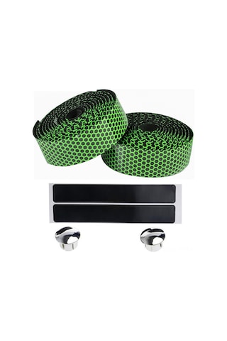 Geeksen Dağ Bisikleti Ve Yol Bisikleti İçin Honeycomb Silikon Kayma Engellli Amortisörlü Sarma Bandı, Sap Tıkanıklari İle 2'li Paket Yeşil Çok Renkli