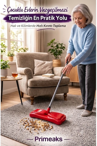 Pratik Gırgır Halı Ve Kilim Temizleyici - 120 Cm Uzun Gri Metal Saplı Mekanik Süpürge Çok Renkli