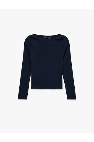 Koton Slim Fit Pamuklu Uzun Kollu Kayık Yaka Tişört Lacivert 6sak50288ek Lacivert