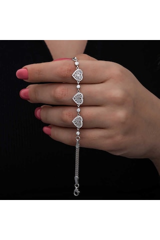 Blackcraft 925 Ayar Gümüş Baget Taşlı Kalp Kadın Bileklik Bc-9d2885 Renkli