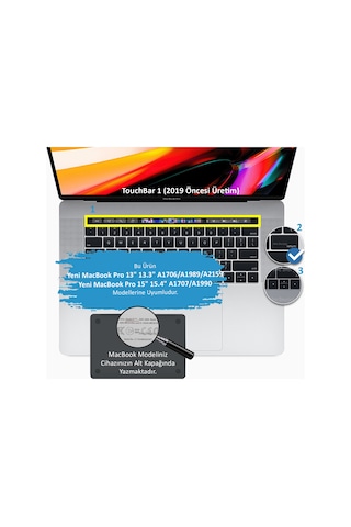 Apple Uyumlu MacBook Pro TouchBar Klavye Koruyucu 13-15inc US İngilizce Ombre