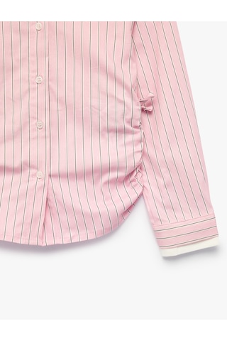 Koton Pamuklu Klasik Yaka Uzun Kollu Çizgili Poplin Gömlek Pınk Strıpe 7wkg60017aw Pembe