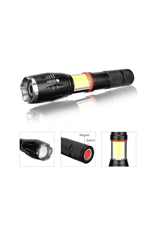 Valkyrie 8000 Lümen Cob Lambalı T6 Mıknatıslı El Feneri - 6 Mod - 500 Metre Mesafe Siyah