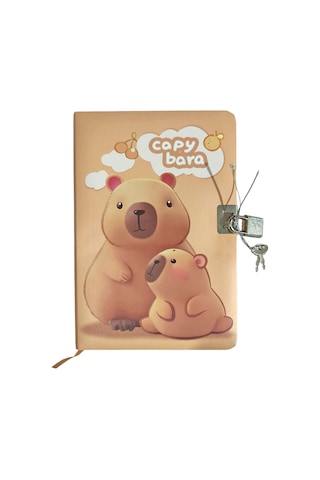 Capybara Hatıra Defteri Günlük Kilitli Defter 80 Yaprak - Sevimli Kahverengi