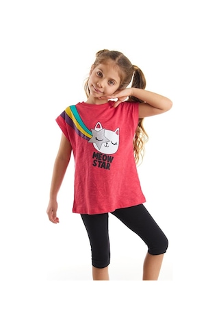 Denokids Mushi Yıldızlı Kedi Kız Tunik Tayt Takım Çok Renkli