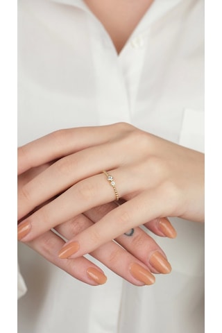 14 Ayar Altın Toplu Taşlı Minimal Yüzük Gold