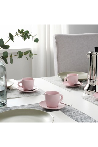 Türk Kahvesi Fincan Takımı, Mat Açık Pembe, 7 Cl, 4 Adet Açık Bej
