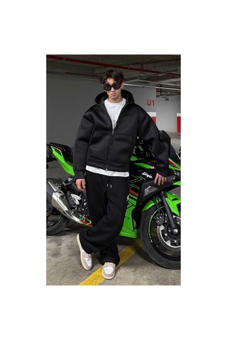 Zaee Oversize Scuba Zipp Hoodie Siyah