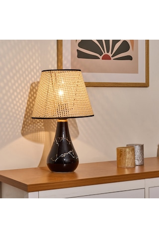 Nisaa Luce Konik Seramik Abajur - Siyah / Krem - 37x20x20 Cm Çok Renkli