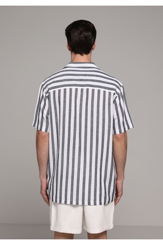 Colin's Colins Relaxed Fit Apaj Yaka Çizgili Erkek Lacivert Kısa Kol Gömlek Cl1078657 Q1.v2 Nav