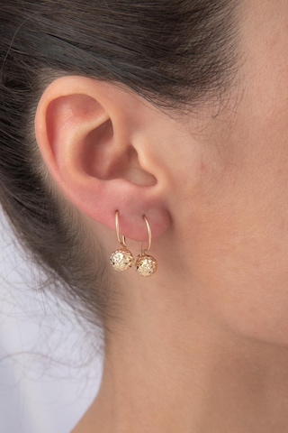 14 Ayar Altın Kristal Mini Top Küpe Sarı Altın